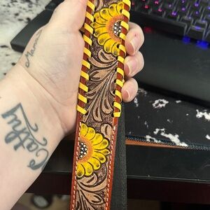 Myra Bag Yellow Sunflower Tooled Leather Crossbody Strap